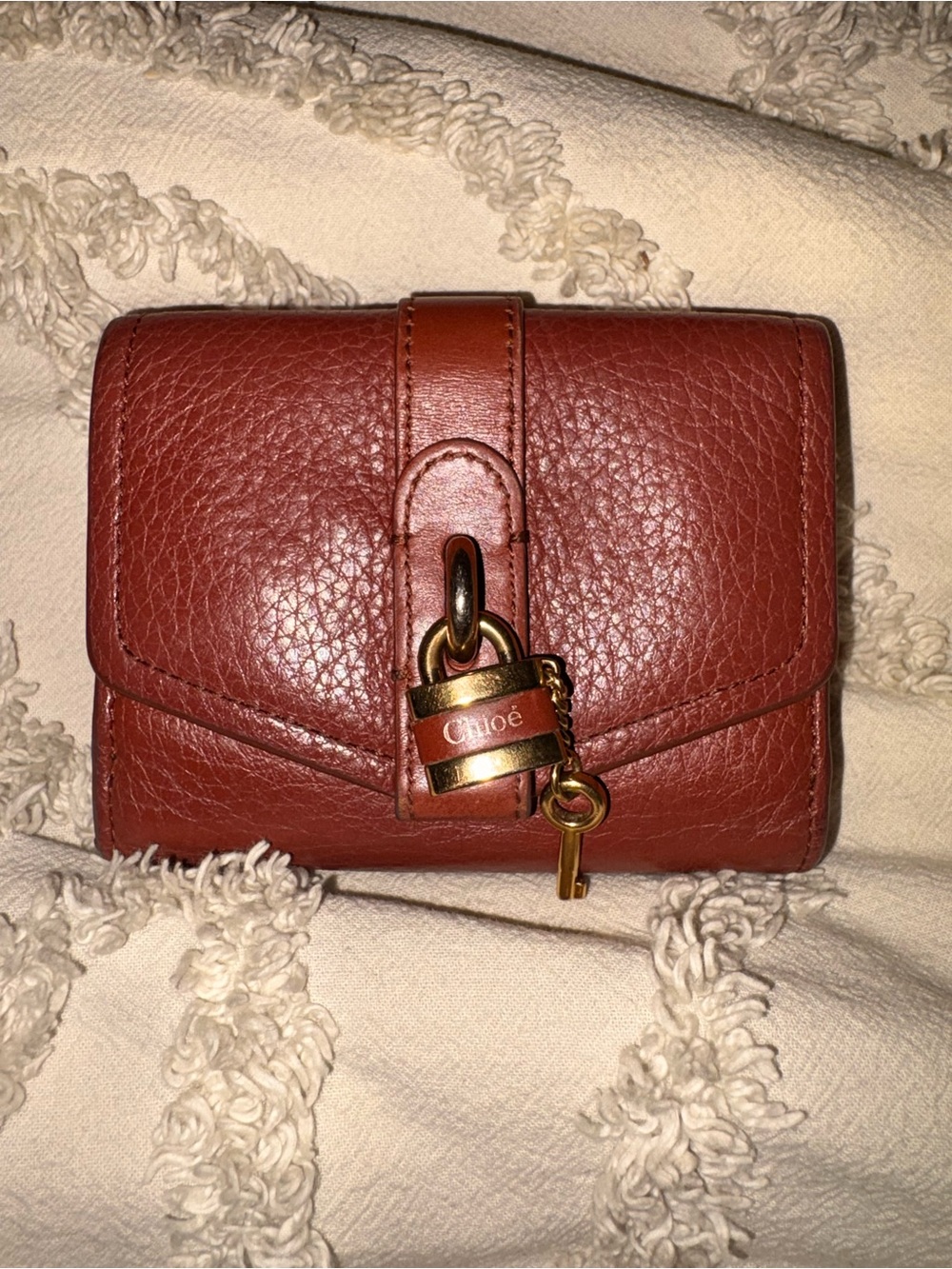 Chloé Brown Leather Wallet with Gold Padlock Charm - Picture 2 of 6